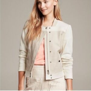 Banana Republic Off White Cream Cropped Cotton Blend Jacket Size 6 CLEAN!